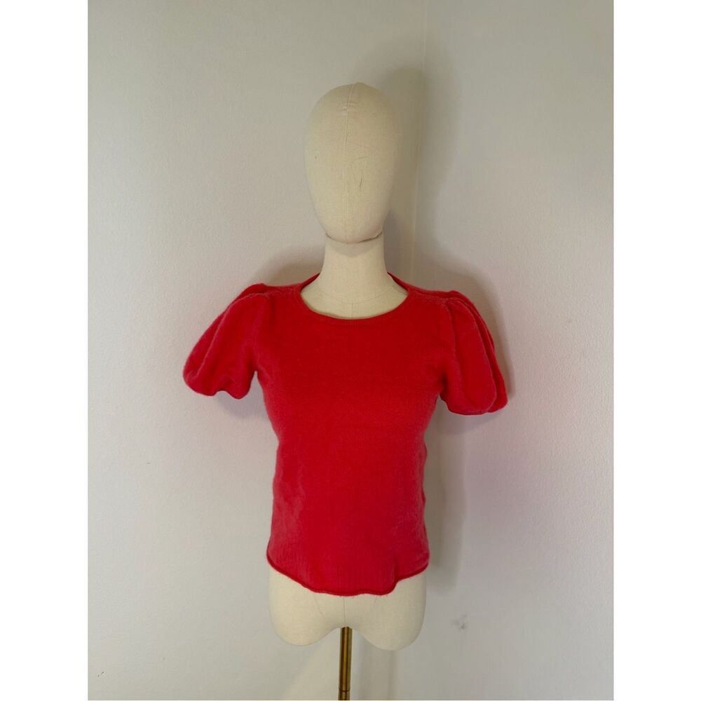 Anthropologie Bright‎ Pink 100% Cashmere Short Sleeve Sweater - Size Mecium